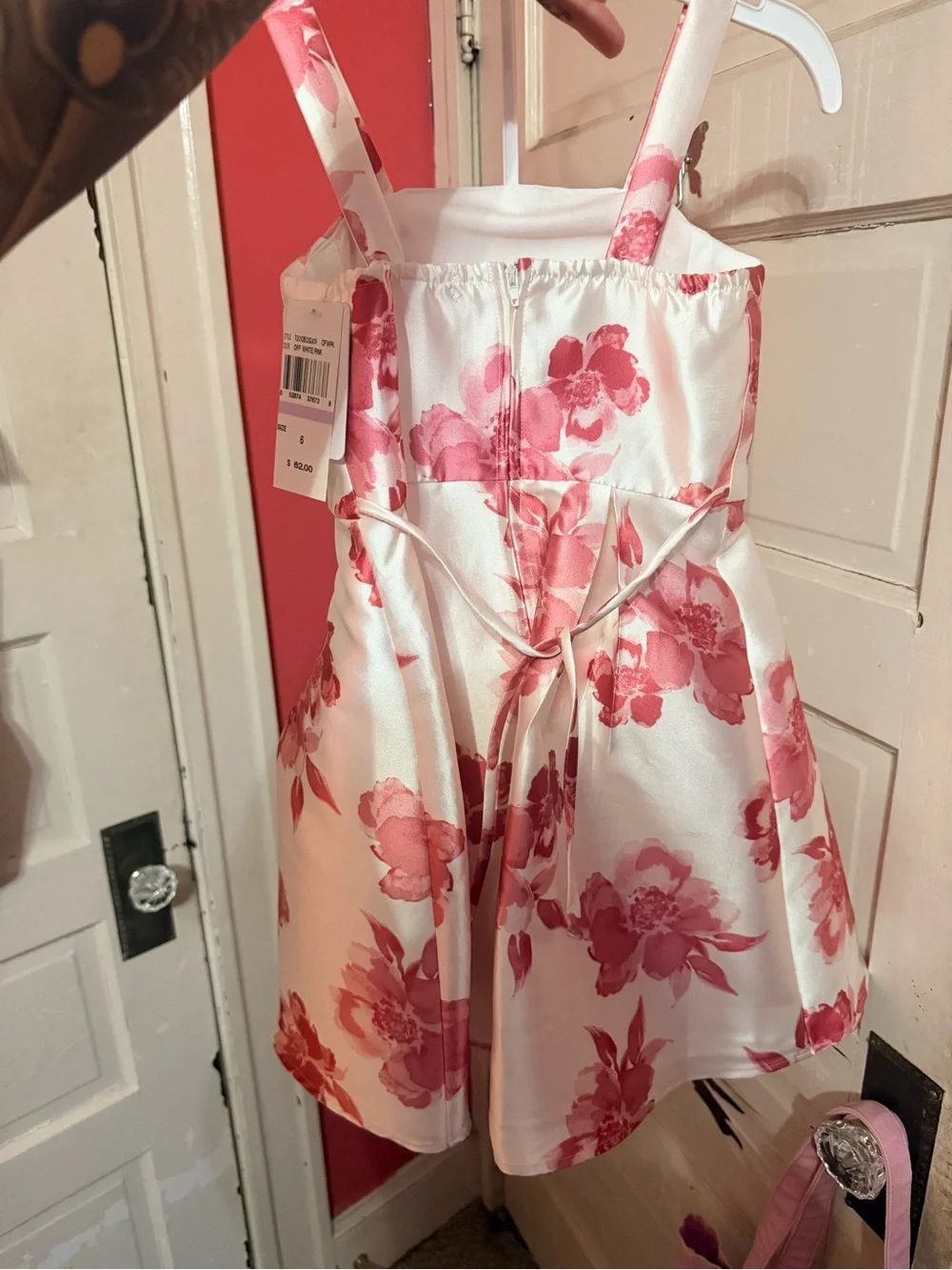 Pink Floral Satin Party Dress